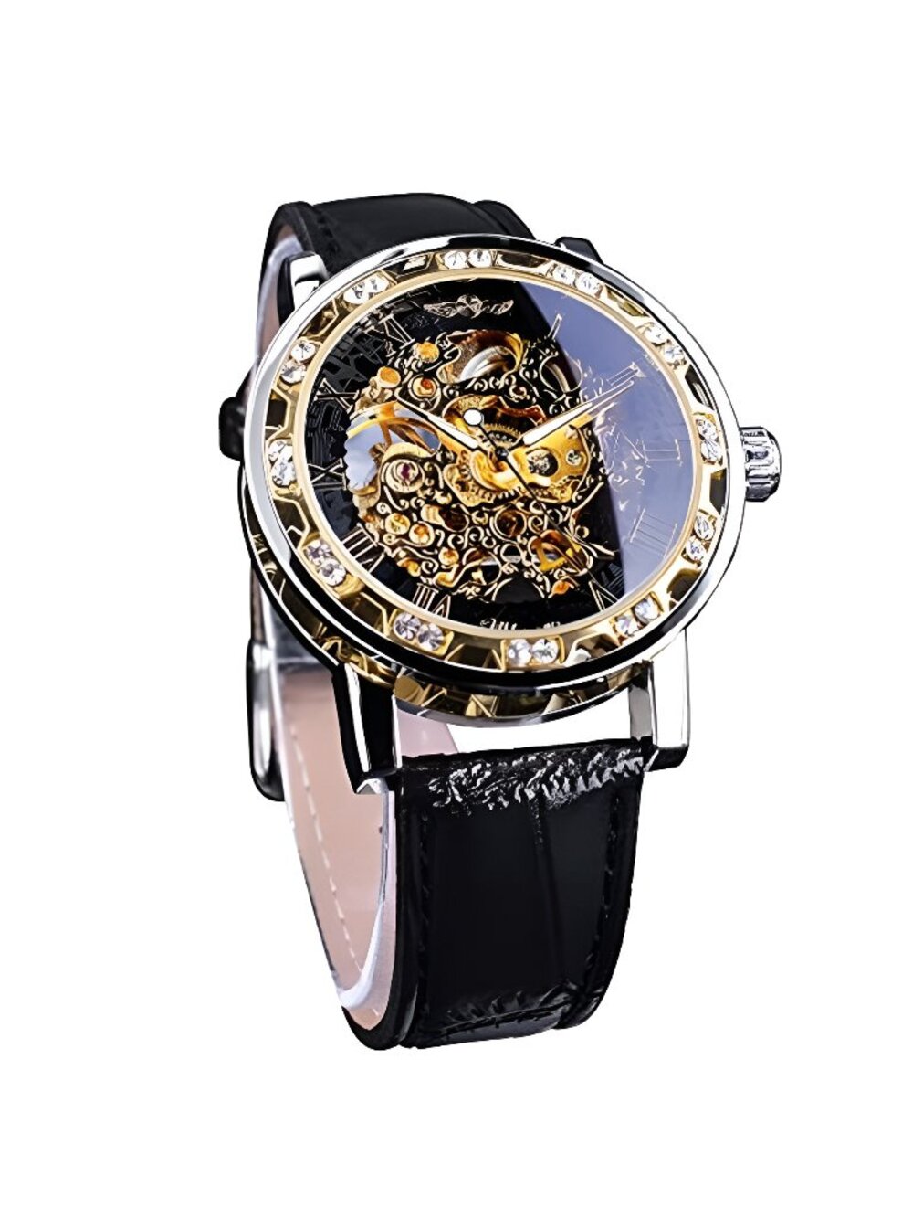 Winner Retro Manual Mechanical Skeleton Watch with Diamond and Carving Flower
